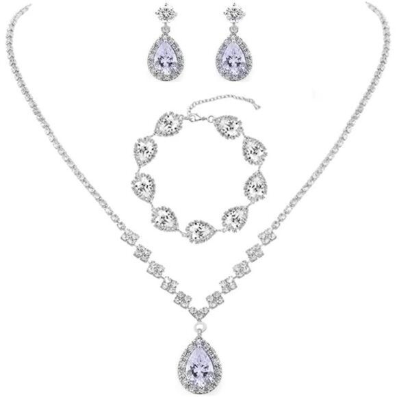 Bridal Crystal-Rhinestone Necklace Earrings Set Bridal Wedding Prom Jewelry Set - Picture 3 of 7